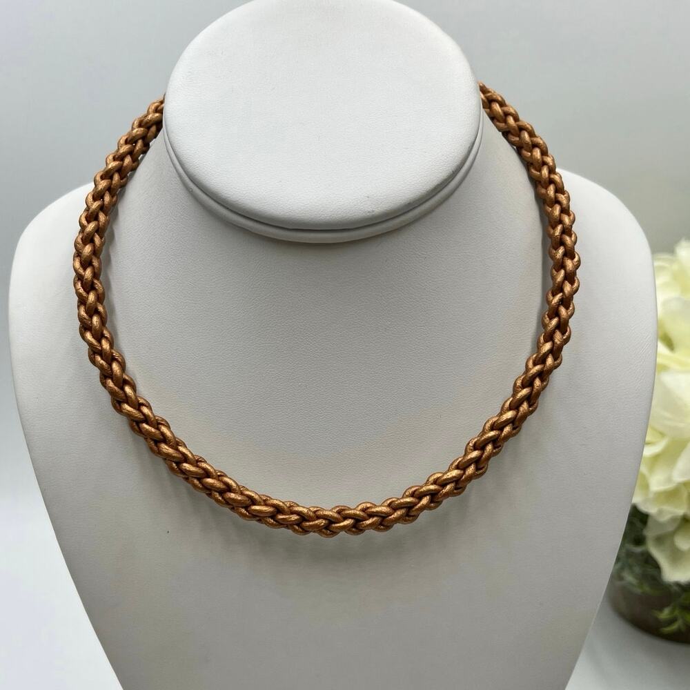 Carolyn Pollack Relios‎ Sterling gold Brown Braided Leather Choker Necklace